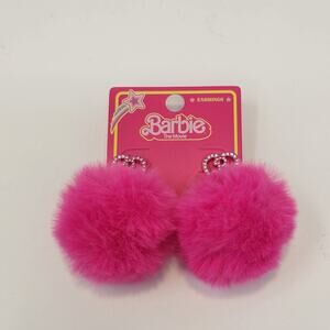 Barbie The Movie Pink Puff Ball Crystal Heart Post Earrings Bling Glam New